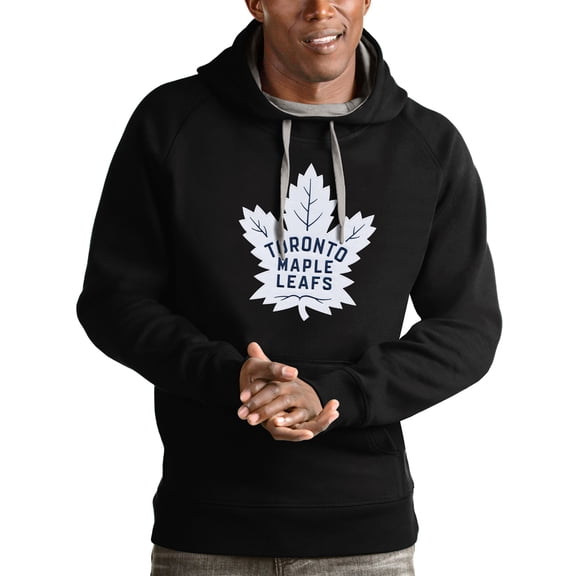Men's Antigua Black Toronto Maple Leafs Logo Victory Pullover Hoodie