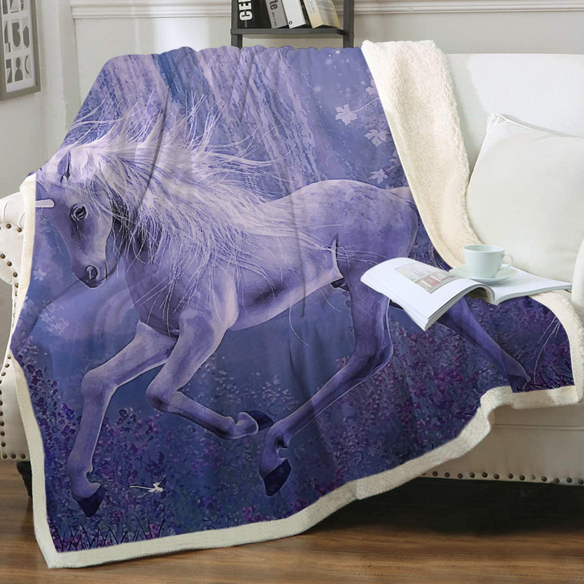 UNICORN EYES FLANNEL BLANKET WITH SHERPA VERY SOFTY AND WARM 2 PCS TWIN SIZE 