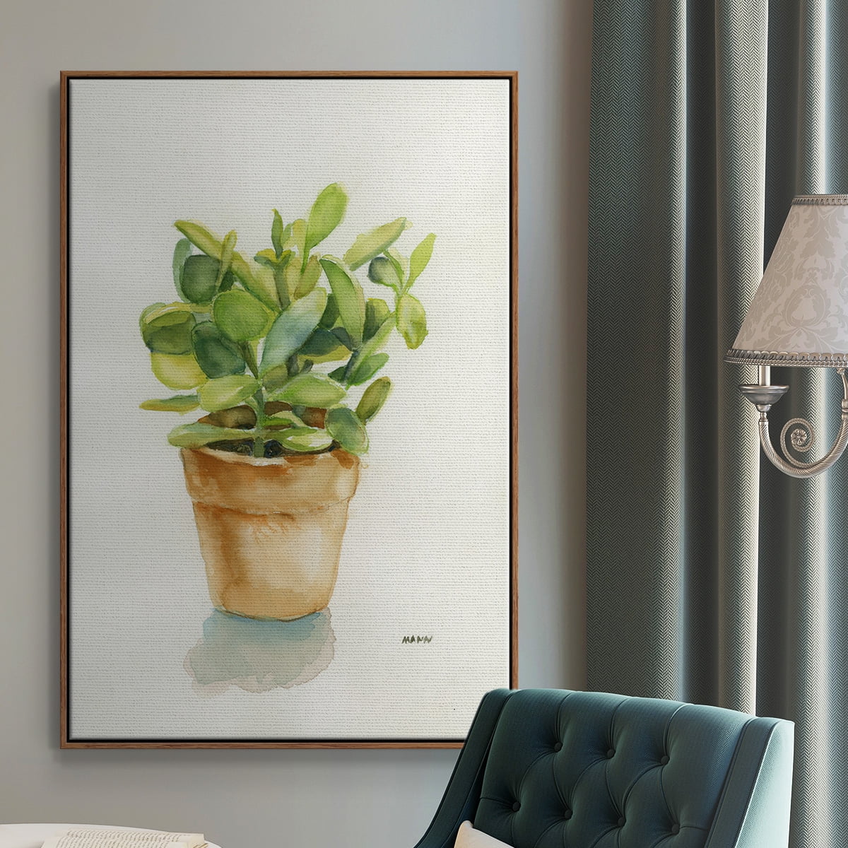 Succulent I Framed Premium Gallery Wrapped Canvas - Ready to Hang - 27 x 41 - Walnut Floating Frame