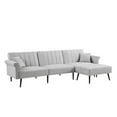 thumbnail image 3 of Convertible Velvet Futon Sofa Bed,L-Shaped Sectional Sofa Couch with Adjustable Backrest,Removable Ottoman & 2 Toss Pillows, Mid-Century Modern Modular Sofa, Living Room Furniture Set,Gray, 3 of 7