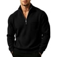 thumbnail image 2 of CQONEPT Mens Big and Tall Corduroy Quarter Zip Sweatshirt Casual Henly Sweater Trendy Tops Lightweight Stand Collar Pullover Shirts with Pockets Black S, 2 of 7