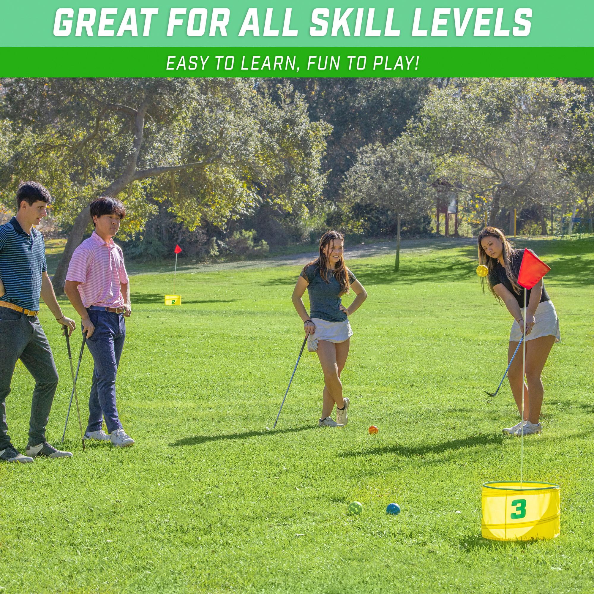 GoSports Yard Links Golf Game with 3 Buckets, Tee Markers and 4 Balls