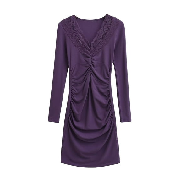 WJHWSX Dresses for Women,Womens Fall Dresses,Casual Dresses for Women,Long Sleeve,V Neck,Comfort Fit,Solid,M