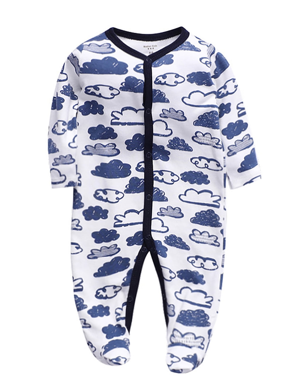 QEFJNO Newborn Baby Boys' 3-pack Sleep and Play Footies Pajamas One-Piece Sleeper Button Jumpsuit Cotton Striped PJs