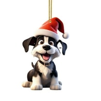 GQDIN Christmas Dog Tree Decorations Acrylic Hanging Ornament - 2D Flat Santa Hat Animal Pendant for Car Home Holiday Xmas Decor Gifts
