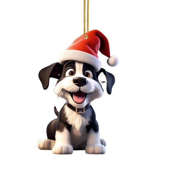 Christmas Dog Tree Decorations Acrylic Assorted Dog Hanging Ornament With Santa Hat 2D Flat Animal Pendant For Car Interior Home Holiday Accessories