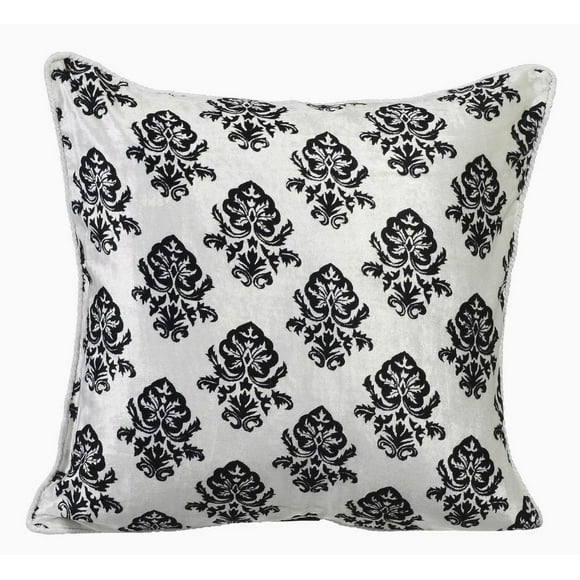 Pillow Covers, White 12x12 inch (30x30 cm) Decorative Pillow Covers, Black Damask Printed Decorative Pillow Covers, Victorian Style - Classic Black Damask