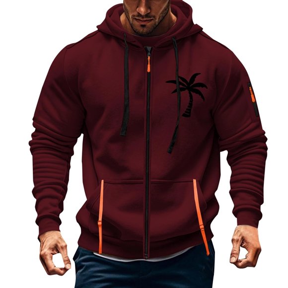 LUOGENLI Hoodies for Men Carhartt White Men's Casual Hoodies Sweatshirts Loose Fit Pullover Streetwear Graphic Print Hooded Sweatshirt for Autumn Winter Daily Wear Wine Size XXXL