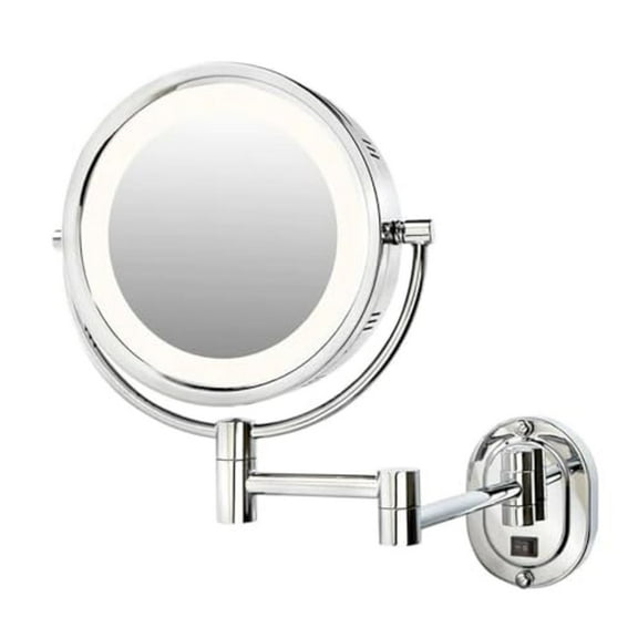 Jerdon Wall-Mounted Makeup Mirror with 5X Magnification - Chrome Makeup Mirror with LED Lights - Direct Wire - Model HL65CD
