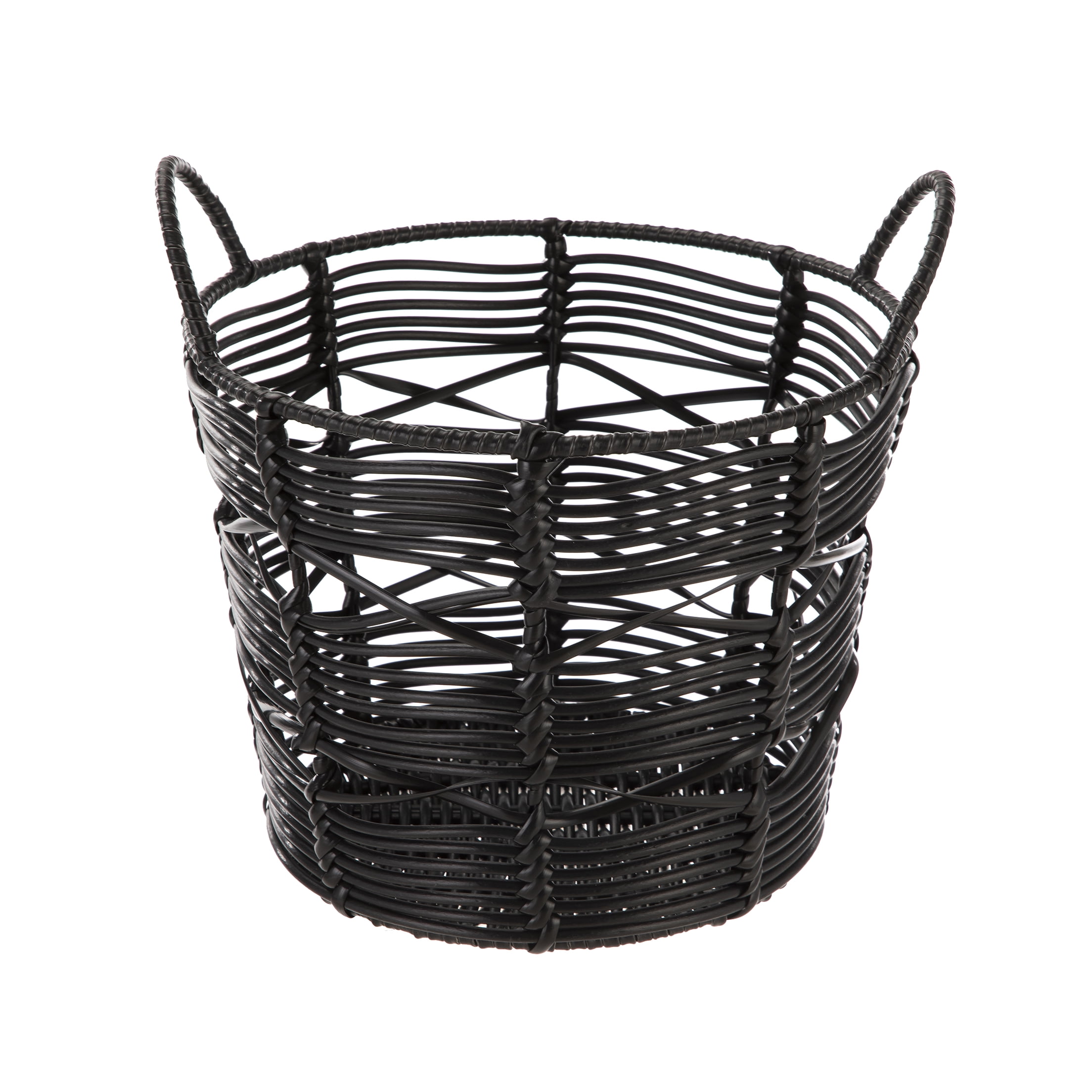 (2 pack) Homezone 9" Plastic Round Black Abstract Basket with Handles