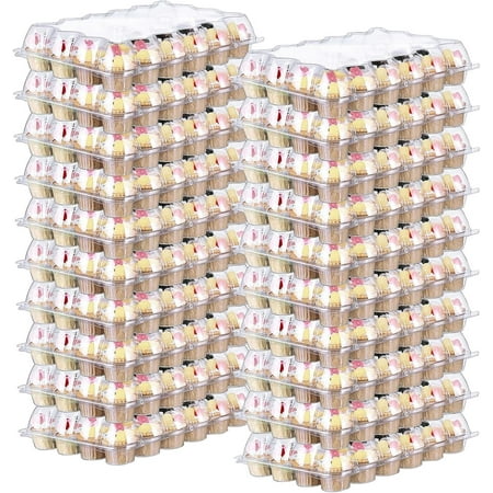 24 Pack Mini 24 Count Plastic Cupcake Container Mini Cupcake Carrier Holder with Detachable Lid for 24 Cupcakes Clear Cupcake Box Muffin Packaging Transporter