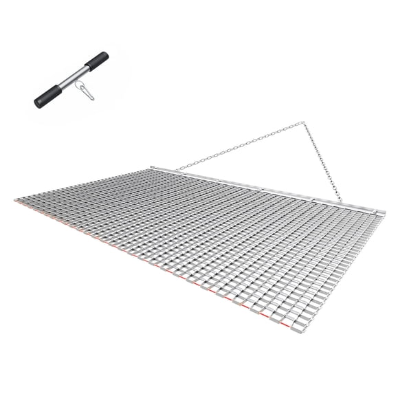 KFFKFF 6 x 3 ft Drag Harrow, Durable Steel Chain Harrow Rake for ATVs, UTVs, and Tractors, Galvanized Mesh with Towing Chain for Leveling Gravel Driveways and Fields