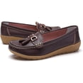 thumbnail image 4 of Women Loafers Leather Rubber Sole Slip On Walking Flats Casual Moccasin Boat Shoes, 4 of 7