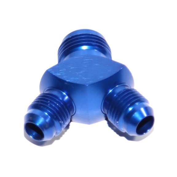 BLUE Male Flare Y-Block Fitting Adapter AN8 8-AN Male to 2X AN6 6-AN Male BLUE Male Flare Y-Block Fitting Adapter AN8 8-AN Male to 2X AN6 6-AN Male