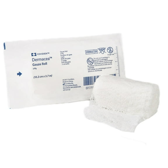 Dermacea Fluff Dressing Gauze, 3-Ply, 2 Inch X 4 Yard Roll, Sterile, Case of 96