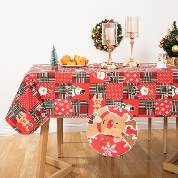 Ray Star 100% Waterproof Rectangle Christmas Tablecloth 60x84in, Vinyl Table Cloth Cover Oil Proof Spill Proof Wipeable Table Cloths with Flennal Backing