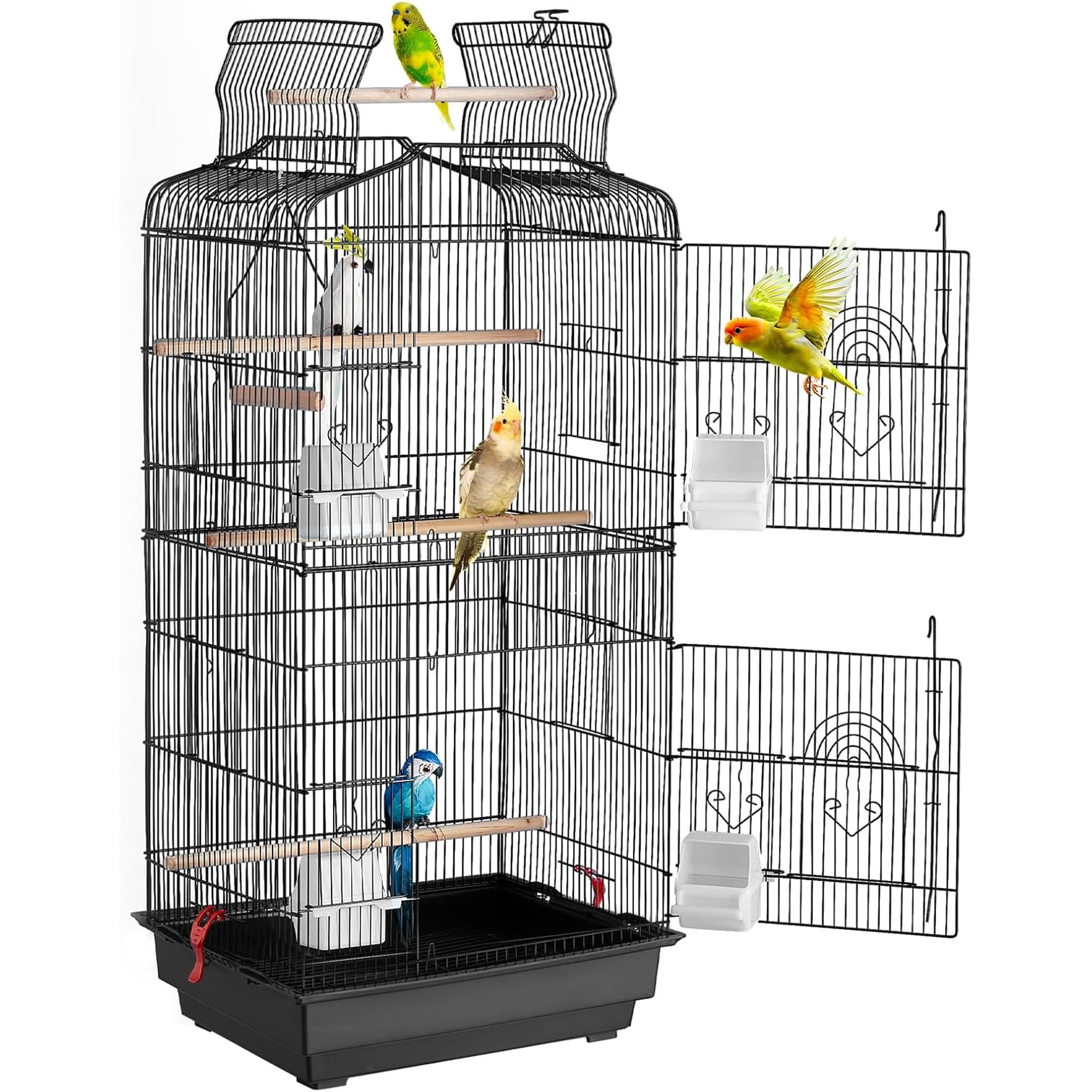 41-inch Open Top Large Parrot Bird Cage, Hanging Bird Cage for Parakeets Finches Canaries Lovebirds Cockatiels Budgies Small Quaker Conures Travel Pet Flight Birdcage with Swing and Perch