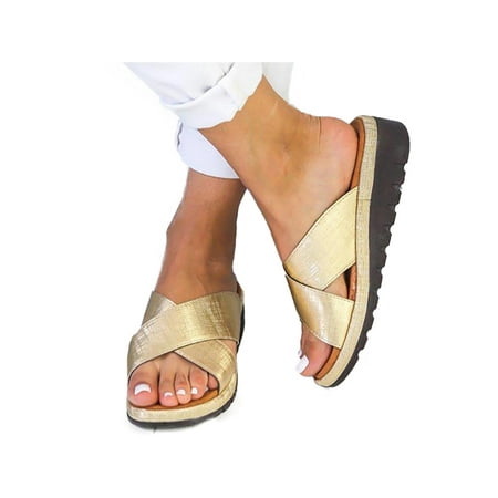 Women's Summer Platform Wedge Sandals Slip On Beach Flats Casual Shoes ...