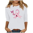 thumbnail image 2 of Alkepwun Breast Cancer Shirt for Women Pink Ribbon Shirts Cancer Survivor Support Gifts Pullover 3/4 Sleeve Tops, 2 of 4