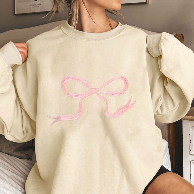 TIMIFIS Chandails en Molleton Beiges pour Femmes Col Rond Manches Longues Pull Oversize Tenues Décontractées Printemps Automne Imprimé Nœud Pulls pour Femmes - Printemps/été