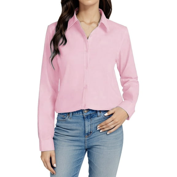 Plus Size Summer Clothes for Women Button Down Shirt Long Sleeve Dress Shirts Stretch Solid Work Blouse round Shirts Women Summer Fashion 2022 Short Sleeve V Neck Tunic Long Dressy Pink 4XL