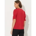 thumbnail image 3 of Unique Bargains Women's V Neck Short Sleeve Bubble Sleeve Blouses M Red, 3 of 6