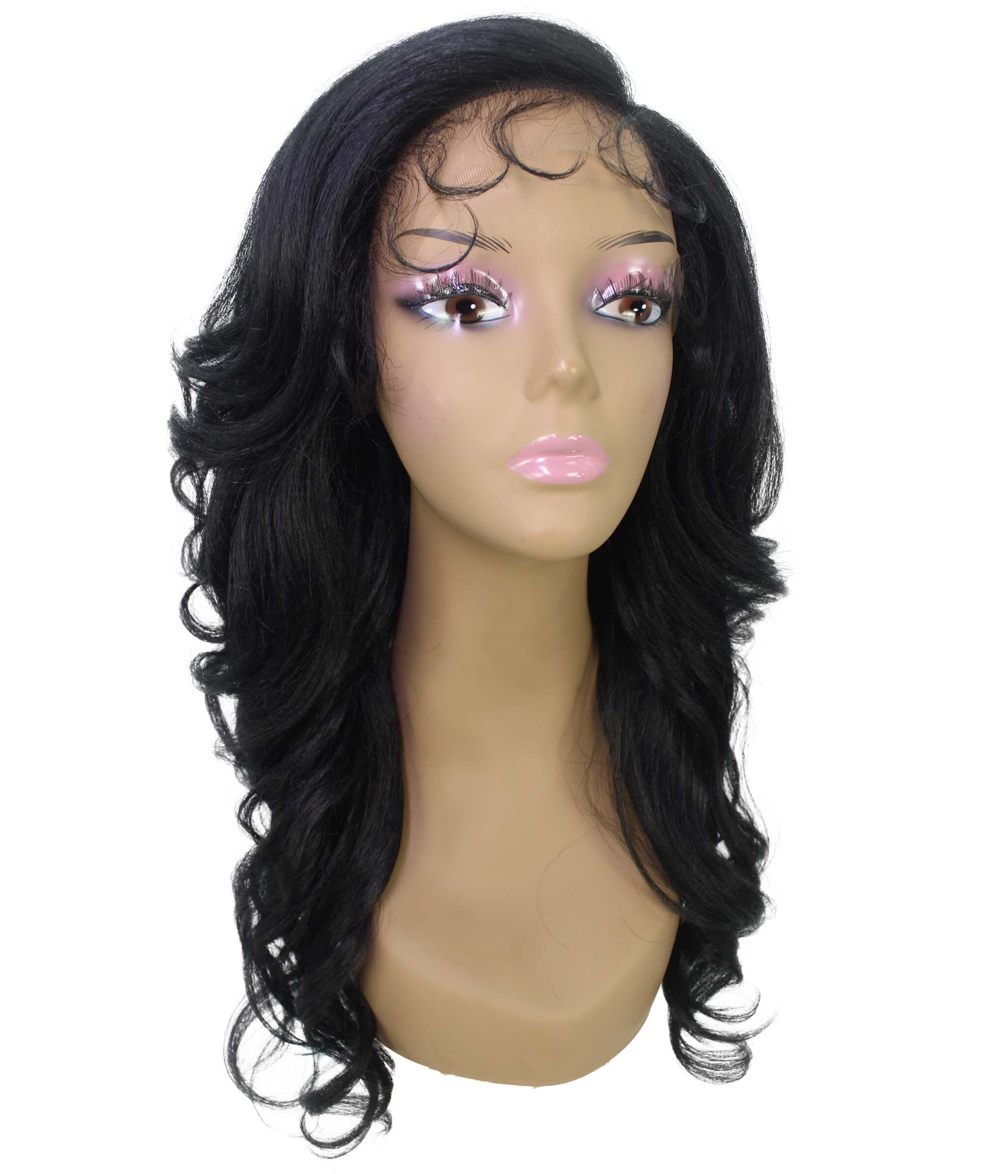 LUXLUXE Nia Wavy Glamour 20 in Long T Part Lace Front Wig, Heat Resistant Fibers, Black Color
