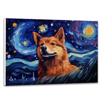 Swedish Vallhund Dog Canvas Van Gogh Starry Night Wall Art Gifts Canvas Wall Art Frame Music Artist Customized Canvas Framed Photo Art Work For The Bedroom(Gifts For Dog Lover )