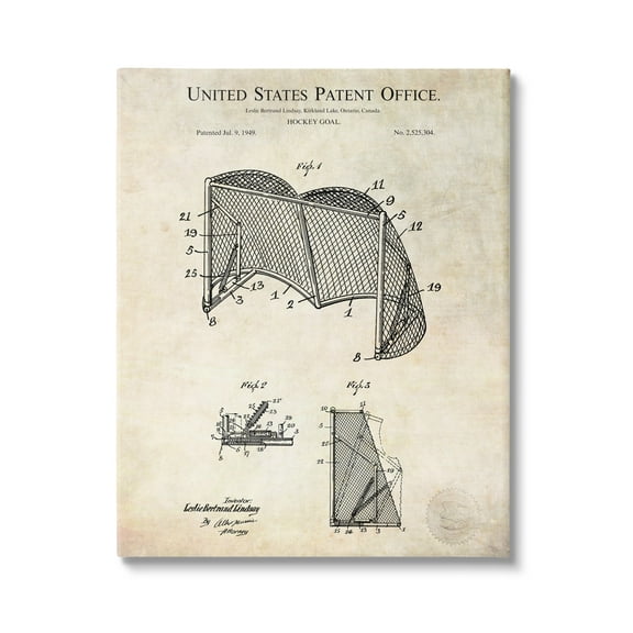 Stupell Industries Sports Hockey Goal Diagram Blueprint Patent Text Canvas Wall Art, 16 x 20, Design by Karl Hronek