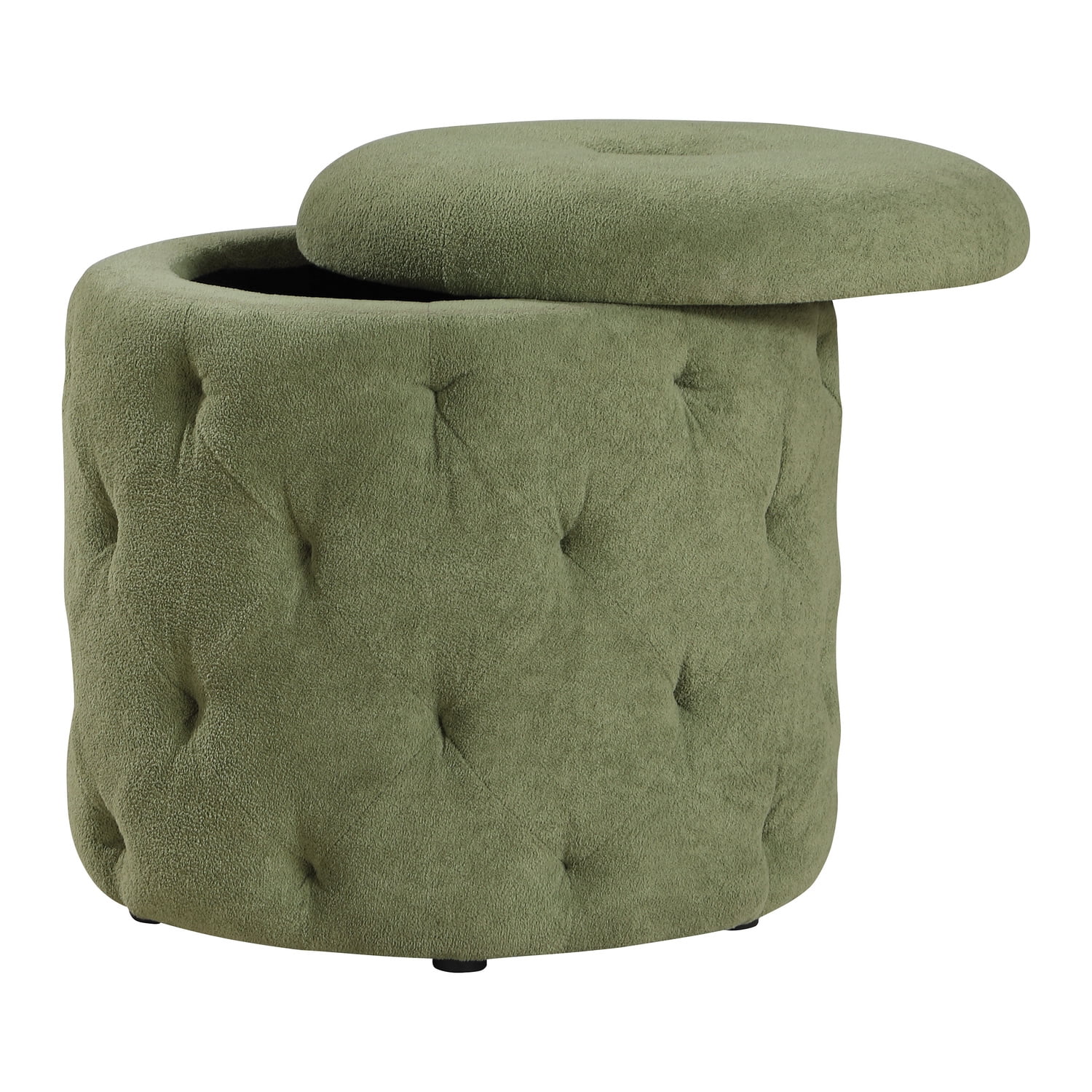 Erindale Round Storage Ottoman in Moss Green Fabric