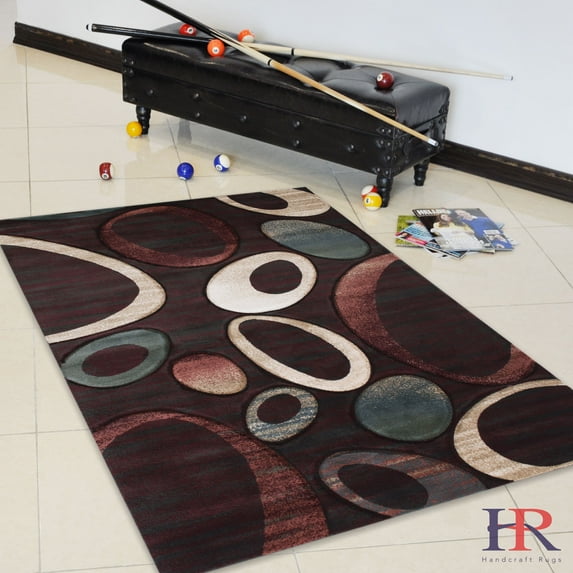 Handcraft Rugs Chocolate/ Sage Green/ Burgundy/Beige/Ivory.Abstract Round and Oval pattern design, Hand Carved Dimensional 3D Effect High Quality, Thick Modern Area Rug.