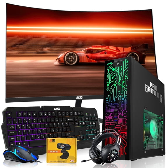 Restored HP Black Desktop Computer PC–Intel Core i5,16GB ARGB RAM,512GB SSD,GT-1030 Graphic Card,24 Inch Curved Monitor,RGB KBM with AI Copilot Key,RGB Headphone,Webcam,Windows 11