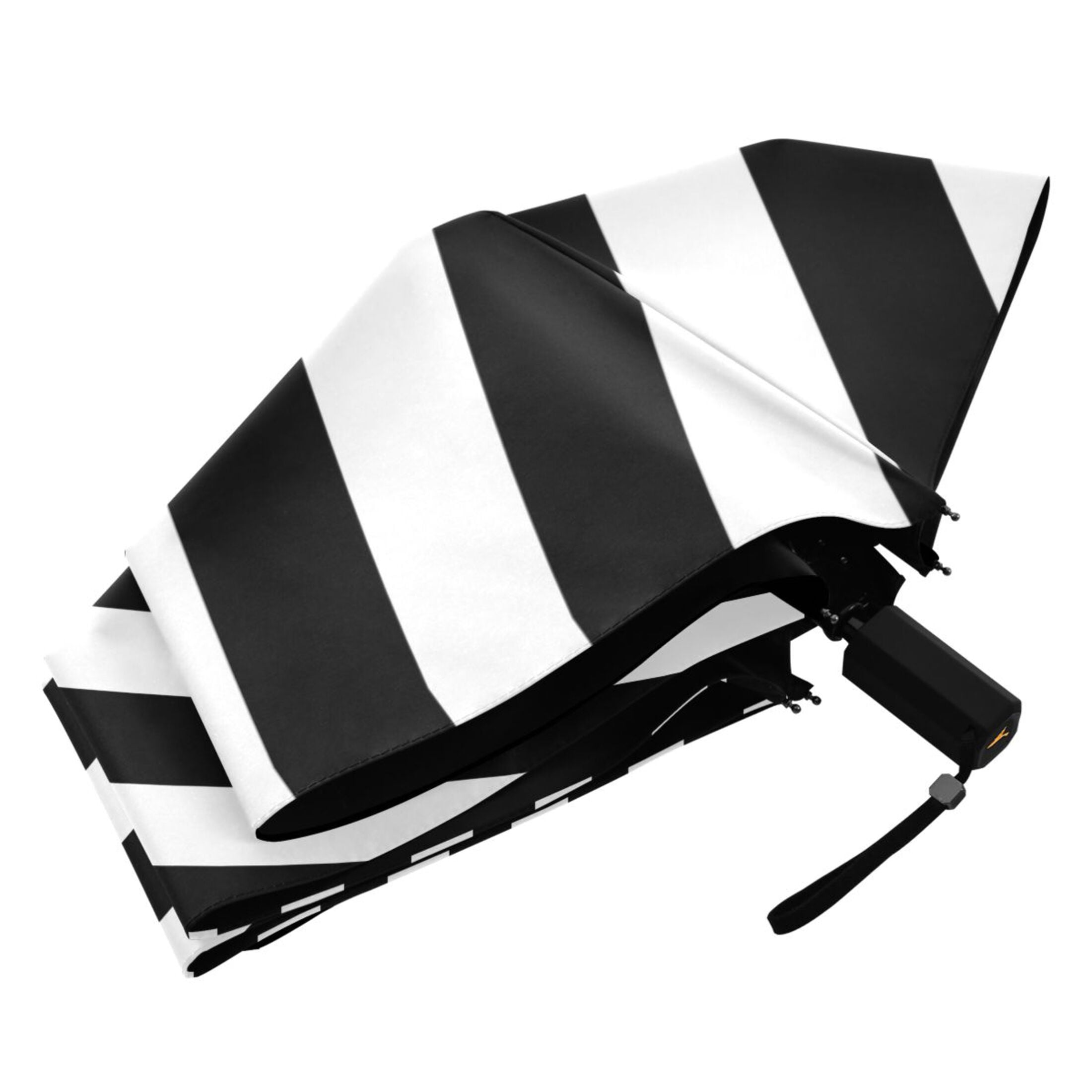 Compact Sun Umbrella Windproof Travel Umbrellas for Rain Strong Portable UV Protection Black and White Striped