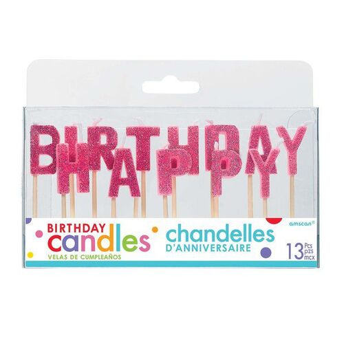 Pink Glitter Happy Birthday Candles