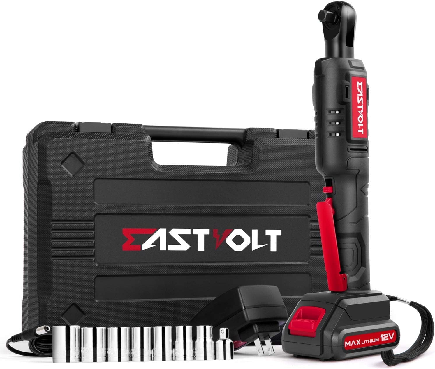 Eastvolt 12V Cordless Electric Ratchet Wrench Set, 3/8" Electric Ratchet with 7-Piece Metric Sockets and 1/4" Adaptor