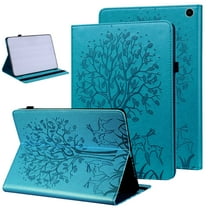 SaniMore Wallet Case for Amazon Fire Max 11 11.0" 2023, PU Leather Case Embossed Tree Shockproof TPU Shell Card Slots Pen Holder Hand Rope Anti-slip Strip Kickstand Case, Blue