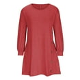 thumbnail image 5 of WREESH Womens Fashion Long Puff Sleeve Dress Side Button Casual Solid Color Long Sleeve Round-Neck Calf Dress Pullover Red, 5 of 8