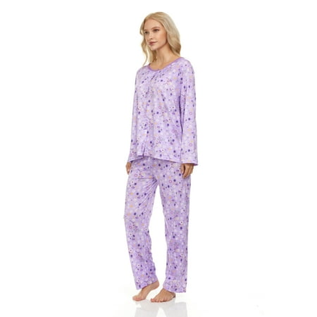

Lati Fashion Women Pajamas Set Pants and Top Long Sleeve 2-Piece Female Pajamas Set Purple M