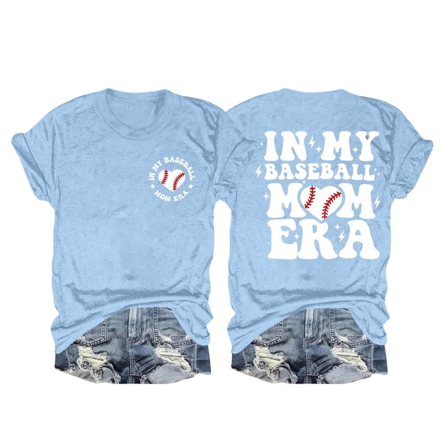 Nouveaux et Tendance T-Shirts Graphiques Uooqdmx pour Femmes, Chandail de Baseball pour Femmes, Chandail à Manches Courtes pour Femmes, Haut Décontracté à Col Rond à Manches Courtes, T-Shirt en Coton pour Femmes, Bleu Ciel P