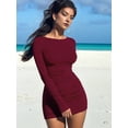 thumbnail image 6 of Women'S Fall Winter Long Sleeve Boat Neck Mini Dress Slim Fit Party Club Teacher Casual Office Dresses Wine Red L, 6 of 9