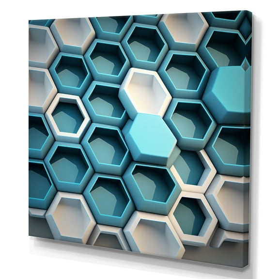 Designart Abstract Geomtric White And Blue Canvas Wall Art