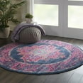 thumbnail image 3 of 4â€™ Round Blue and Pink Medallion Area Rug, 3 of 6