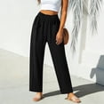 thumbnail image 2 of ZHYou No Boundarie Summer Linen Pants for Women Stretch Waist Straight Leg Lightweight Pull On Baggy Fit Trousers with 2 Flat Pockets Black Size L, 2 of 6