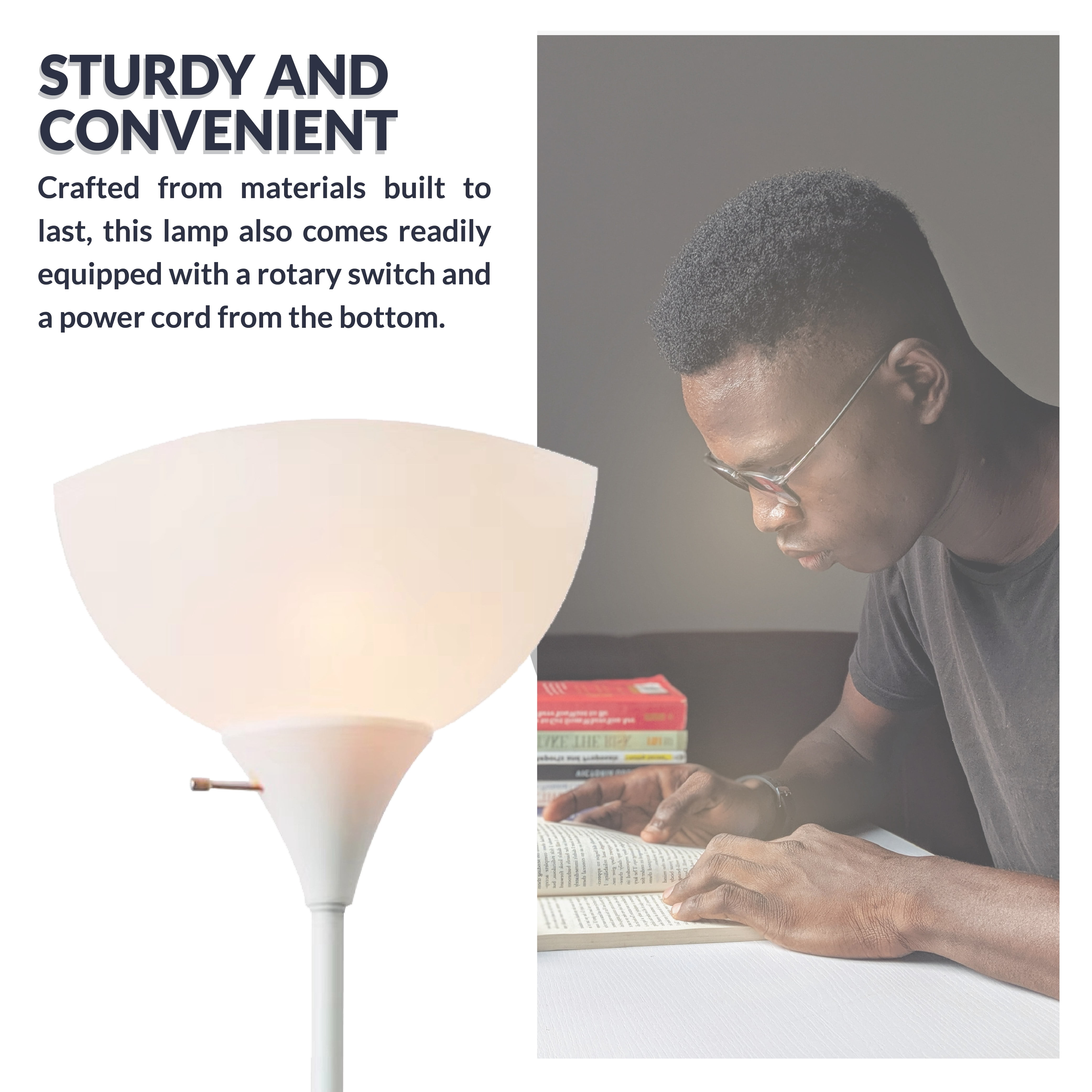 Newhouse Lighting 71” Modern White Energy Efficient Floor Lamp with White Torchiere Shades