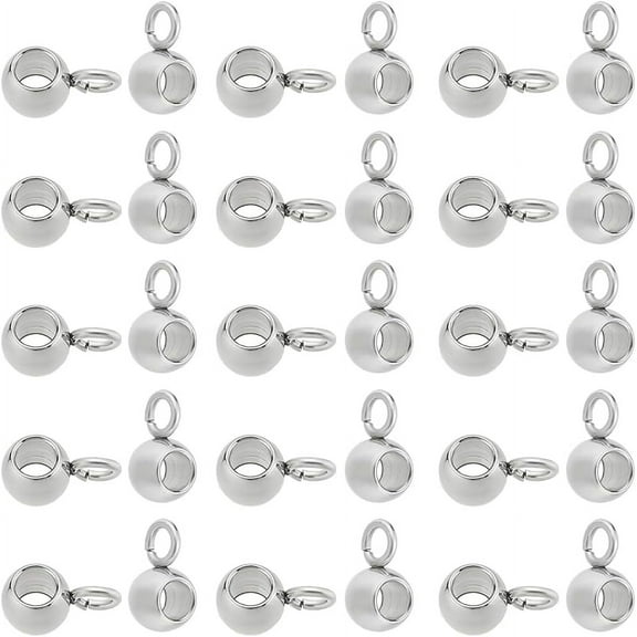 100pcs Vacuum Plating 304 Stainless Steel Hanger Links Beads 1.5mm Hole Connector Link Round Bail Beads Carrier Beads Pendant Stainless Steel Color 2mm Inner Diameter