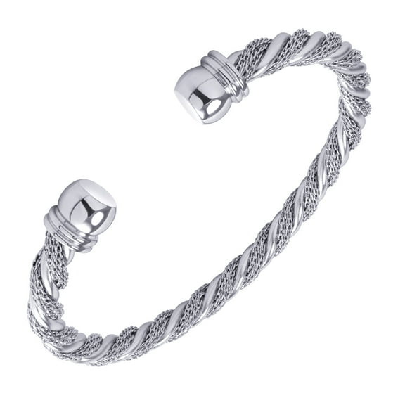 555Jewelry Adjustable Stainless Steel Twisted Wire Open Cuff Bangle Cable Bracelet, Silver