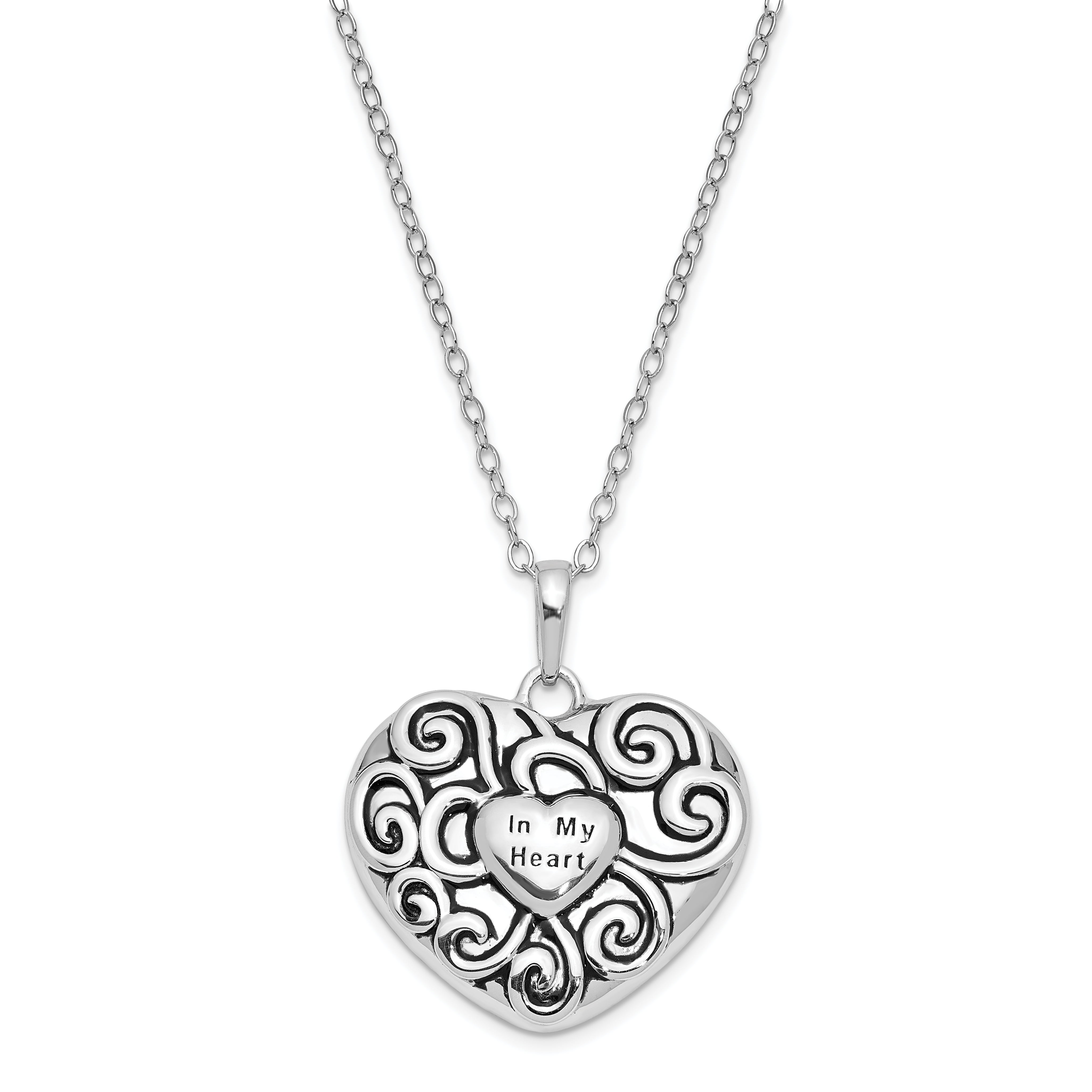 Sterling Silver Antiqued in My Heart Ash Holder 18in Necklace and Pendant