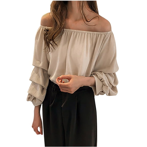 CHUMUD Women Off Shoulder Blouses Long Sleeve Chiffon Top Slim Fitted Shirts Elegant Ladies Work Date Everyday S-4XL