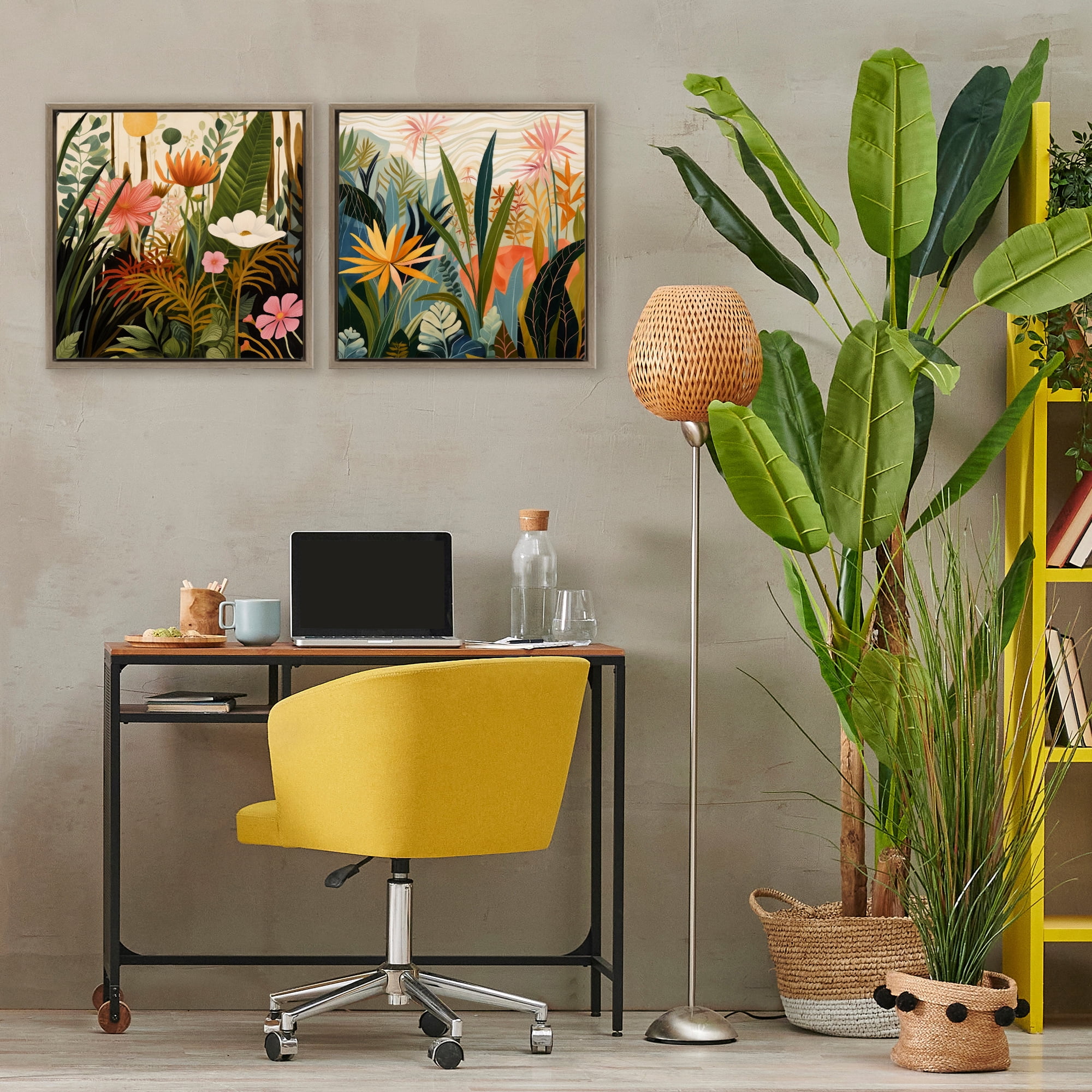 Stupell Industries Botanical Embrace Blooms 2 Piece Brown Framed Floater Canvas Set, design by Lazar Studio