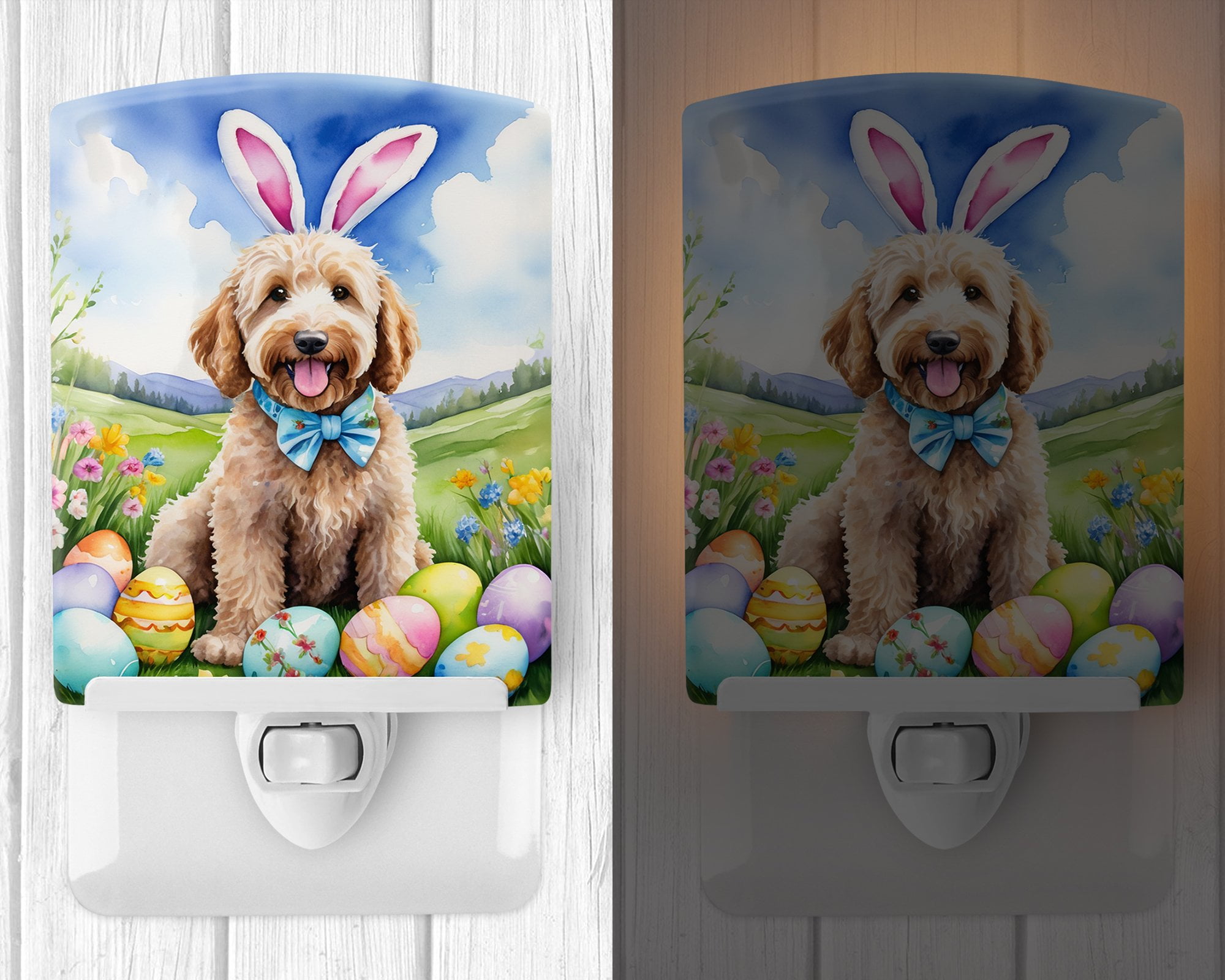 Goldendoodle Easter Egg Hunt Ceramic Night Light 4 in x 6 in